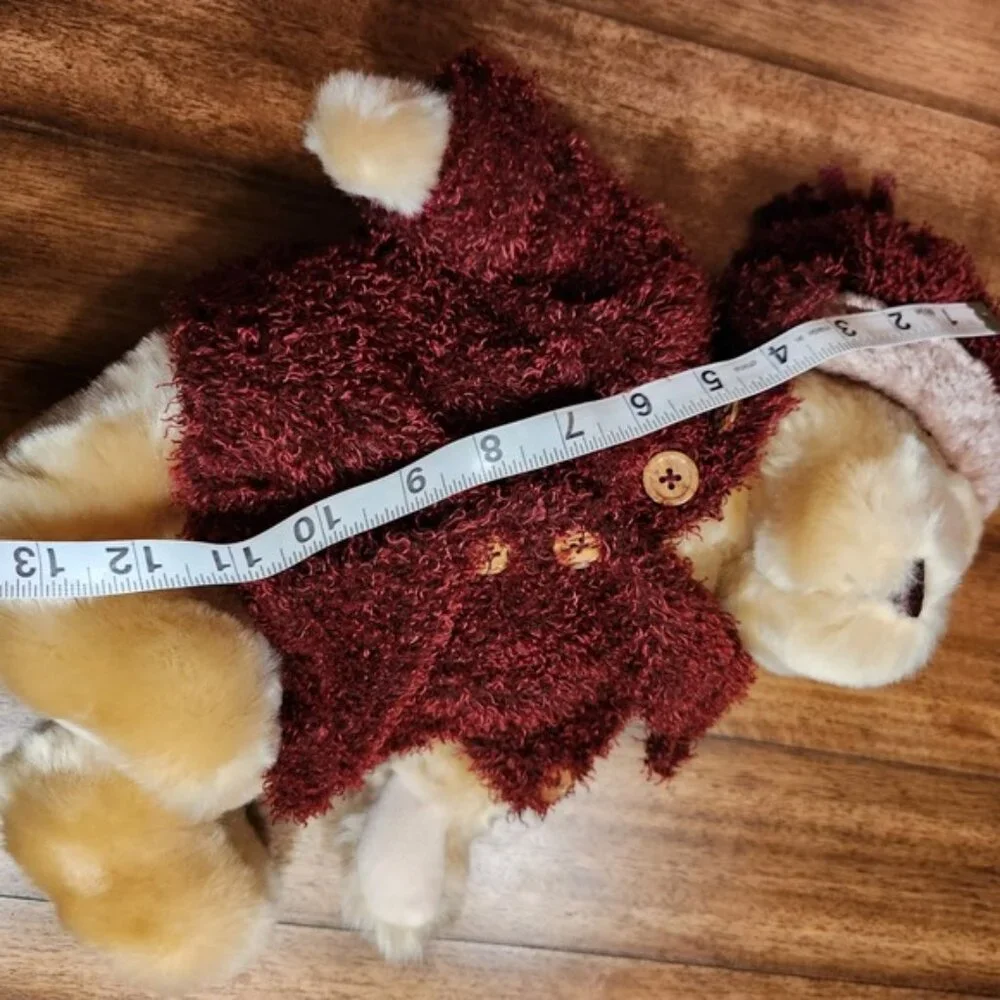 Berrie Rich Collection Teddy Bear Burgundy Knit Coat‎ and Hat 13 Inch Plush y2k